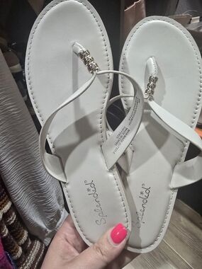 Splendid White Metallic Bead Thong Sandals - Women